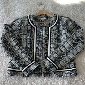 Ecru Black and White Textured Blazer